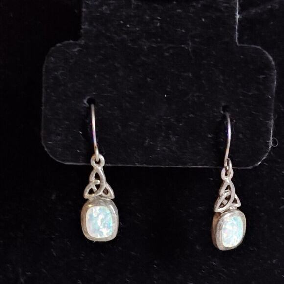 Morningflower Knot Earrings white Opal Sterling Silver French Hook Ear Wire 925 - Picture 2 of 8